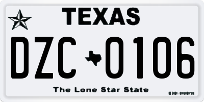 TX license plate DZC0106