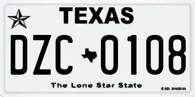 TX license plate DZC0108