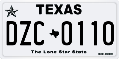 TX license plate DZC0110