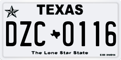 TX license plate DZC0116