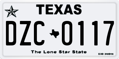 TX license plate DZC0117