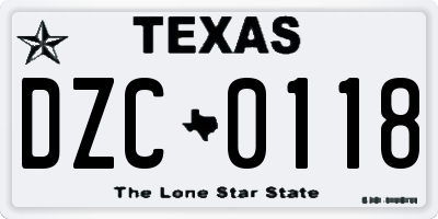 TX license plate DZC0118
