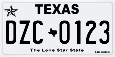 TX license plate DZC0123