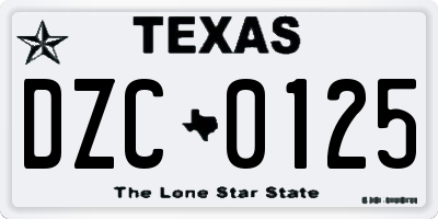 TX license plate DZC0125