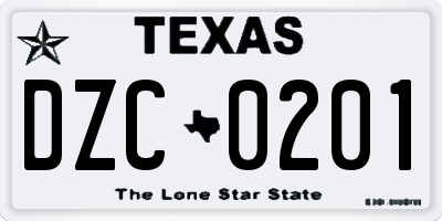 TX license plate DZC0201