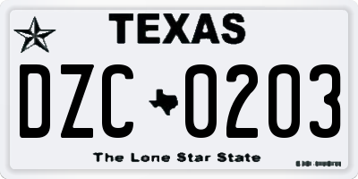 TX license plate DZC0203