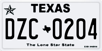 TX license plate DZC0204