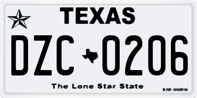 TX license plate DZC0206