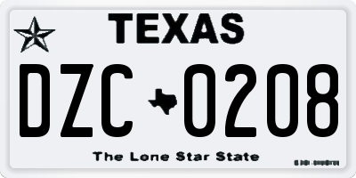 TX license plate DZC0208