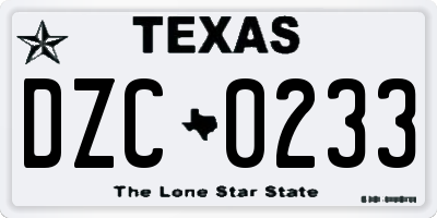 TX license plate DZC0233