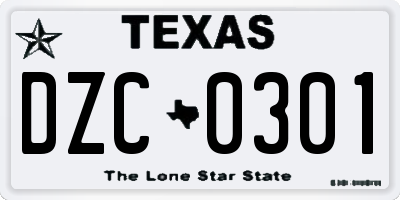 TX license plate DZC0301