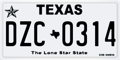 TX license plate DZC0314