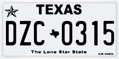 TX license plate DZC0315
