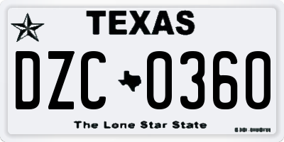 TX license plate DZC0360