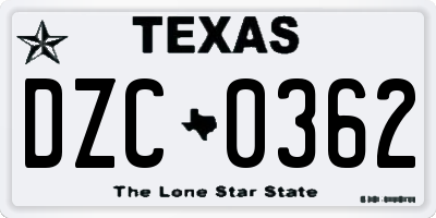 TX license plate DZC0362