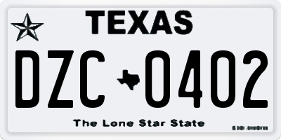 TX license plate DZC0402