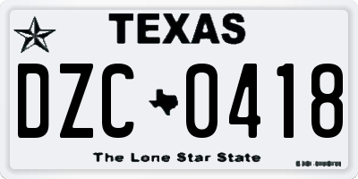 TX license plate DZC0418