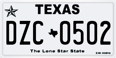 TX license plate DZC0502