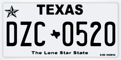 TX license plate DZC0520