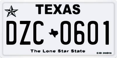 TX license plate DZC0601