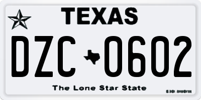 TX license plate DZC0602