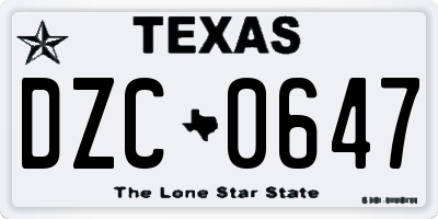 TX license plate DZC0647