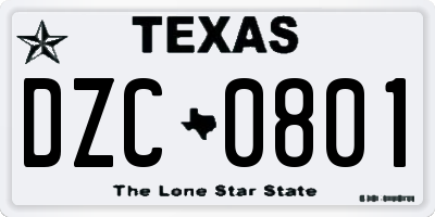 TX license plate DZC0801
