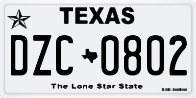 TX license plate DZC0802