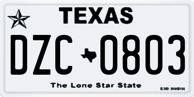 TX license plate DZC0803