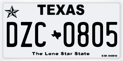 TX license plate DZC0805