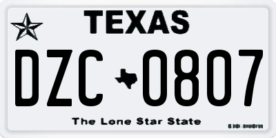 TX license plate DZC0807