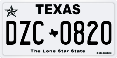 TX license plate DZC0820