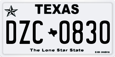 TX license plate DZC0830