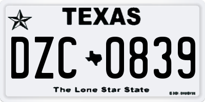 TX license plate DZC0839