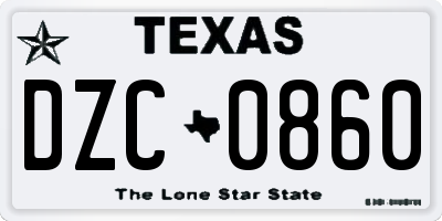 TX license plate DZC0860