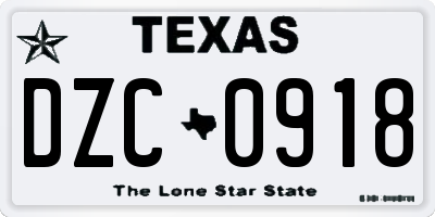 TX license plate DZC0918