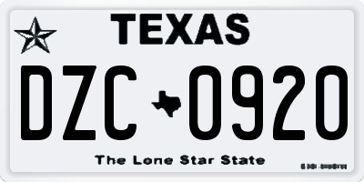 TX license plate DZC0920