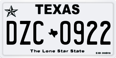 TX license plate DZC0922
