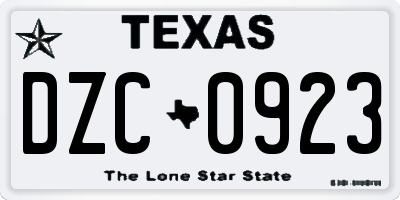 TX license plate DZC0923