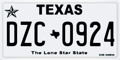TX license plate DZC0924