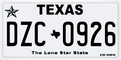 TX license plate DZC0926
