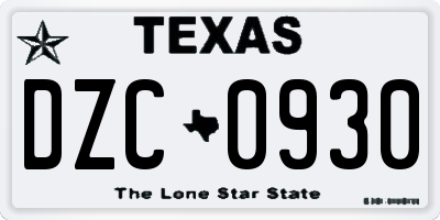 TX license plate DZC0930