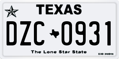 TX license plate DZC0931