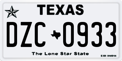 TX license plate DZC0933