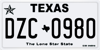 TX license plate DZC0980