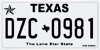 TX license plate DZC0981
