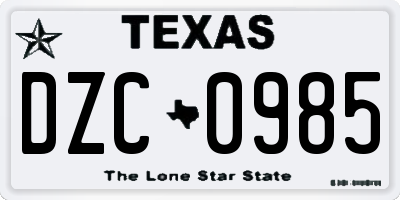 TX license plate DZC0985