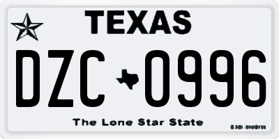 TX license plate DZC0996