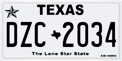 TX license plate DZC2034