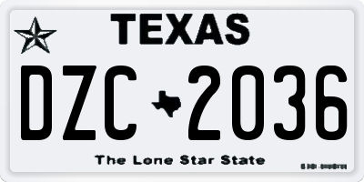 TX license plate DZC2036